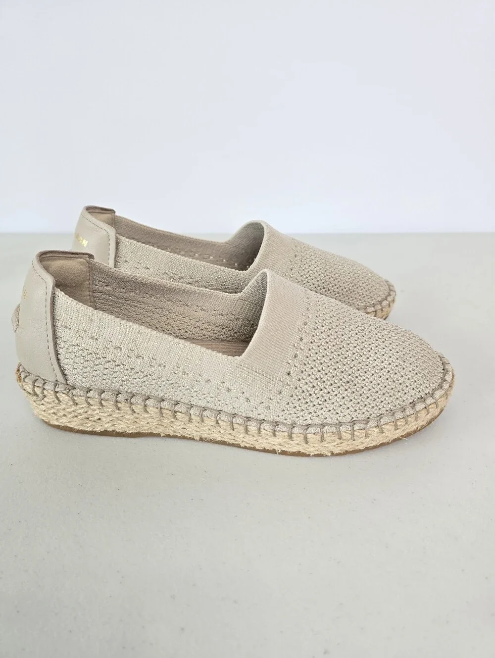 Cole Haan Grand Cloudfeel Knit Espradilles Flats Taupe Gold  Jute Size 5.5